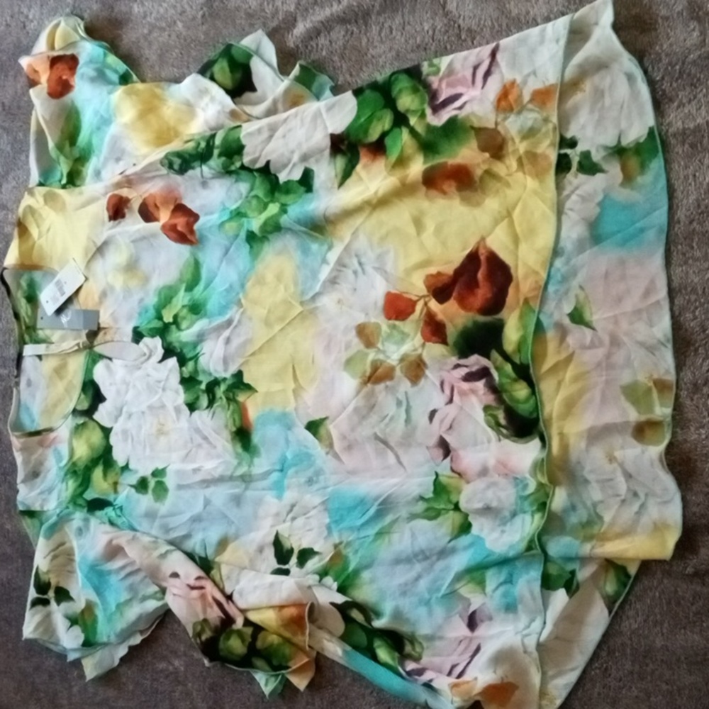 Melissa McCarthy Seven7 watercolor floral sheer ruffle sleeve blouse NWT